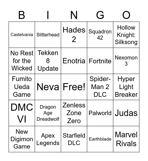 Summer Game Fest 2024 Bingo Card