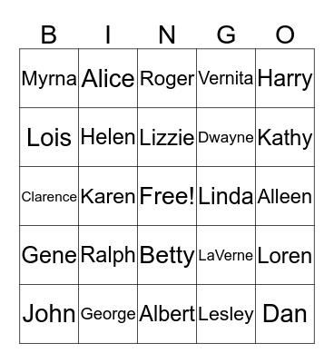 Limback Family Cousins Bingo Card