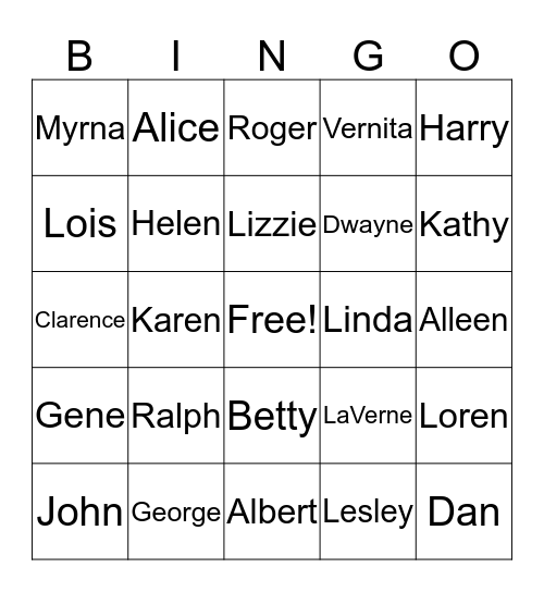 Limback Family Cousins Bingo Card