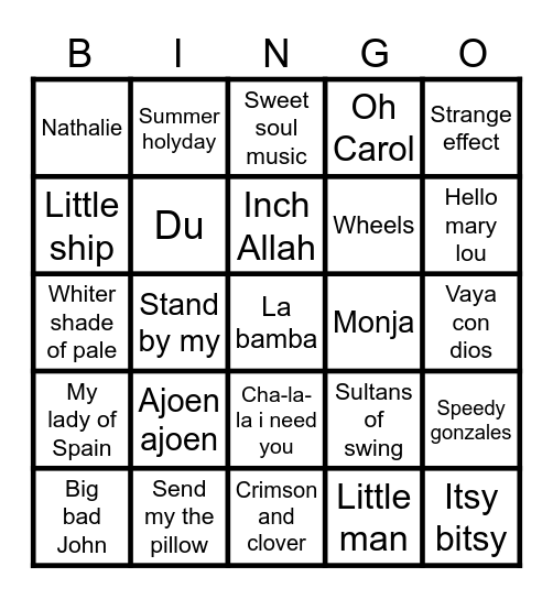 Muziek Bingo 60/70 jaren Bingo Card