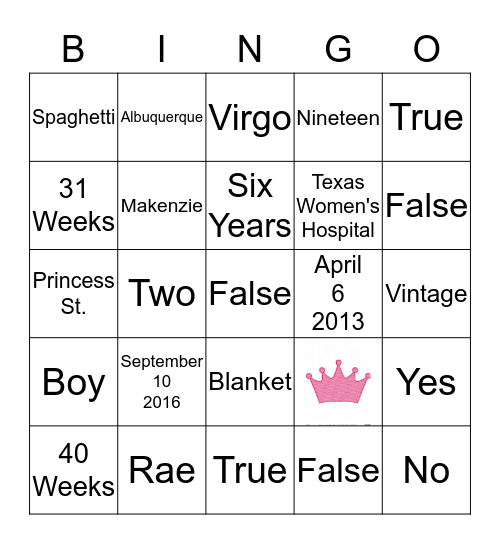 Princess Cisneros Bingo Card