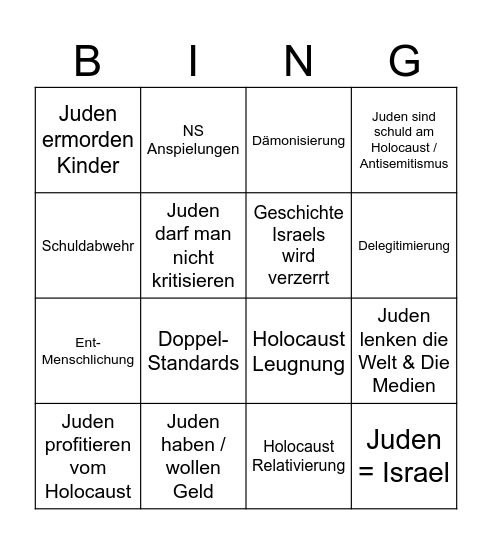 Antisemmitismus Bingo Card