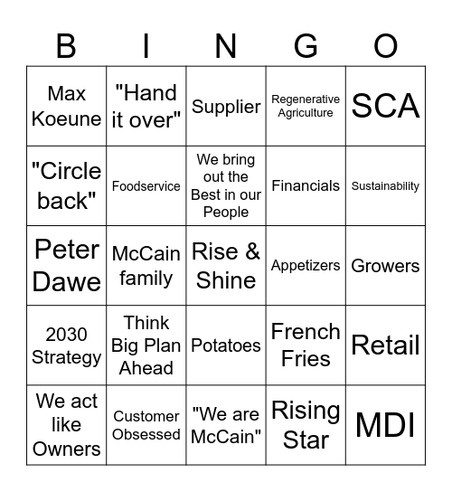 Rise & Shine 2024 Bingo Card
