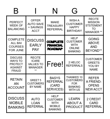 BANKING Bingo Card