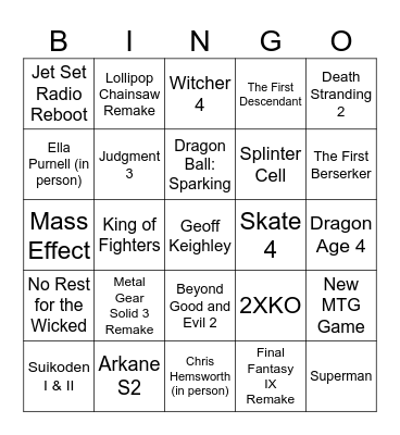 Summer Games Fest Bingo Card