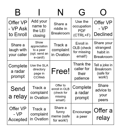 TD Bingo Card