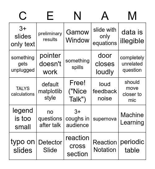 Frontiers Bingo Card