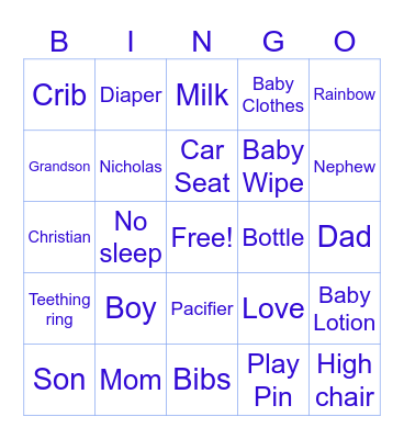 Baby Christian Bingo Card