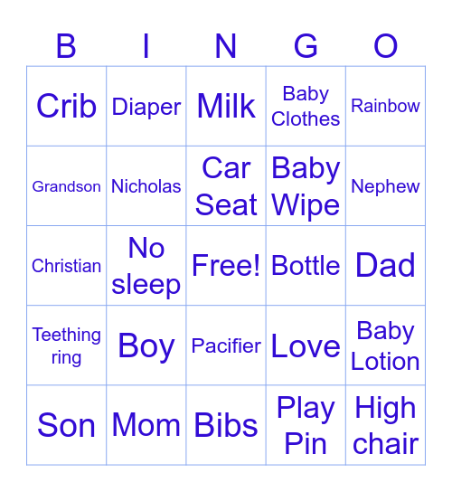 Baby Christian Bingo Card