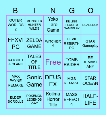 SUMMER GAME FEST 2024 PREDICTIONS Bingo Card