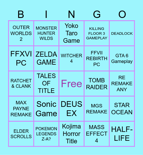 SUMMER GAME FEST 2024 PREDICTIONS Bingo Card