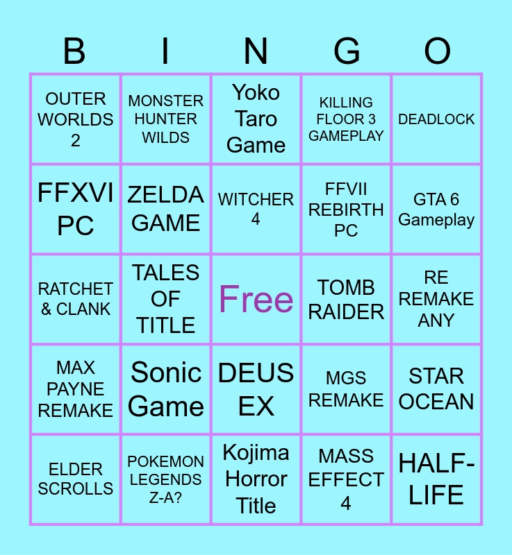 SUMMER GAME FEST 2024 PREDICTIONS Bingo Card