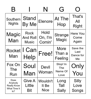 50s - 70s POP Bingo Card