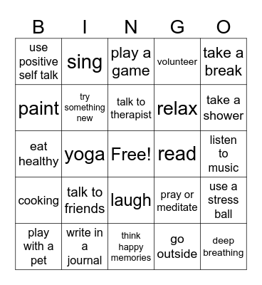 Coping skills Bingo Card