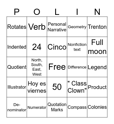 4th Grade BINGO Card