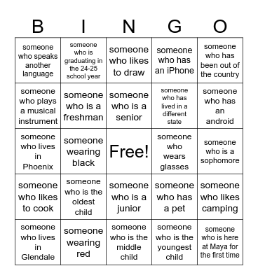 Getting to Know You Bingo Card