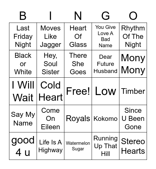 80s - 2020s POP Bingo Card