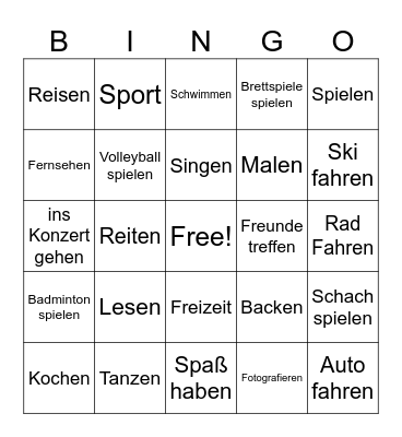 Aktivitäten Bingo Card