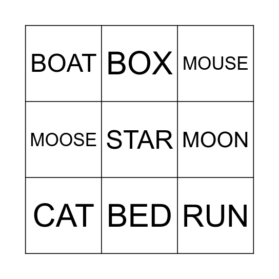 RHYMING BINGO Card