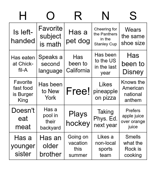 BeLonghorn Night Bingo Card