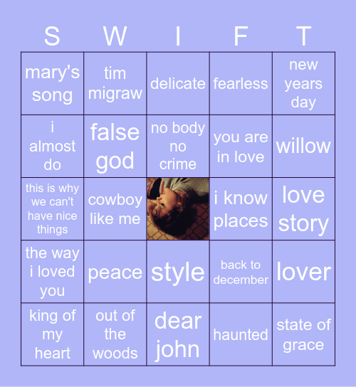 taylor swift songs! Bingo Card