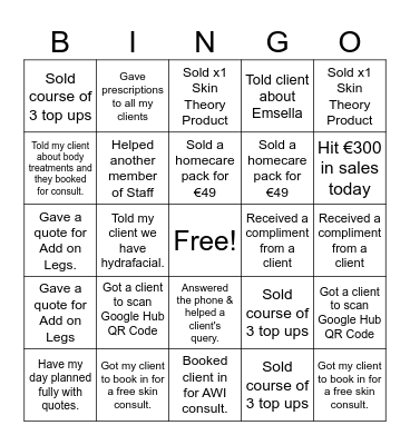 Sales Team Bingo Card