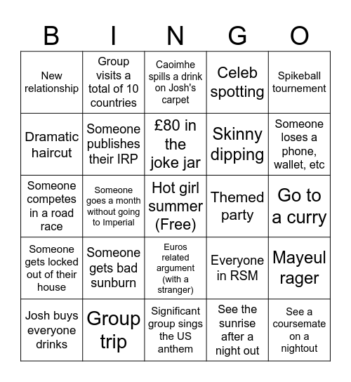 Summer Bingo Card