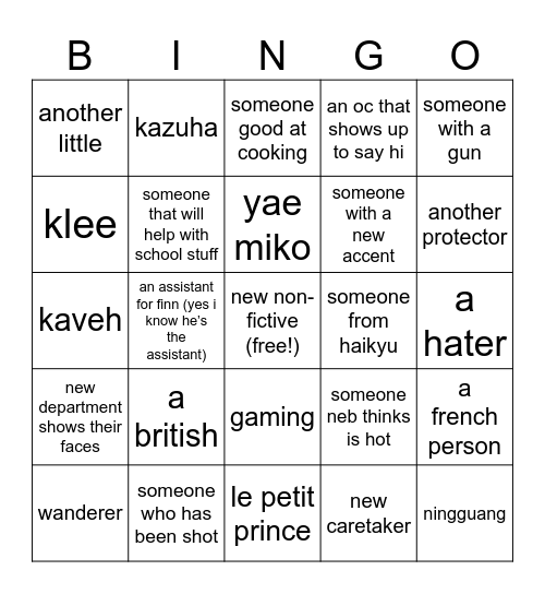 Neb’s head! Bingo Card