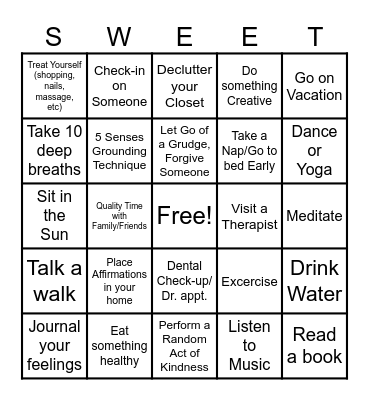 Sweet Circle Self-Care BINGO Card