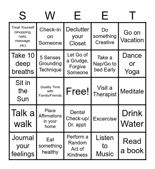 Sweet Circle Self-Care BINGO Card