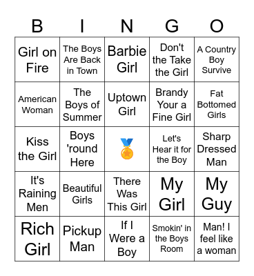 Girls vs. Boys  - 5k Bingo Card