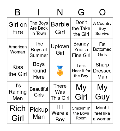 Girls vs. Boys  - 5k Bingo Card