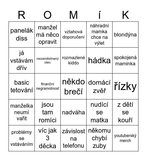 výměna manželek Bingo Card