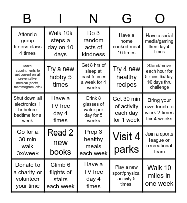 Summer Wellness Bingo Challenge Bingo Card