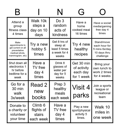 Summer Wellness Bingo Challenge Bingo Card