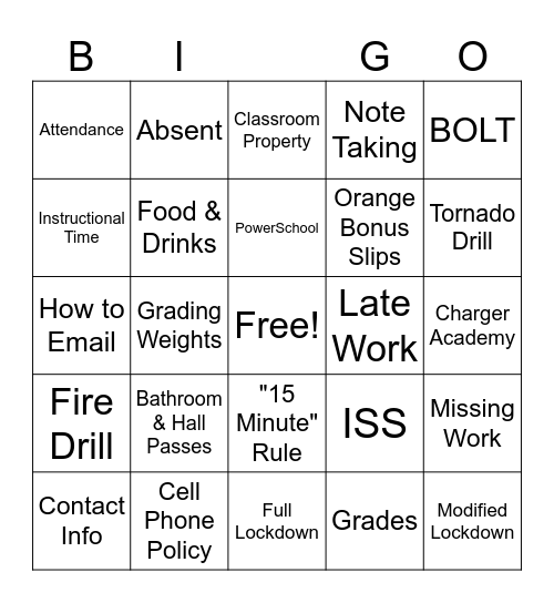 Syllabus Bingo Card