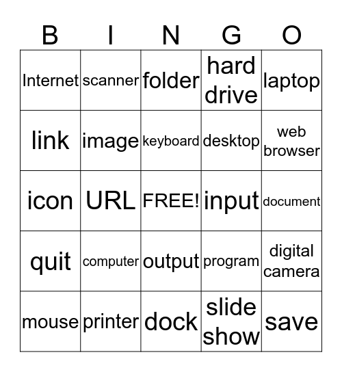 Technology Vocabulary Bingo Card