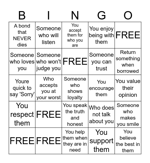 A Friend- BINGO! Bingo Card