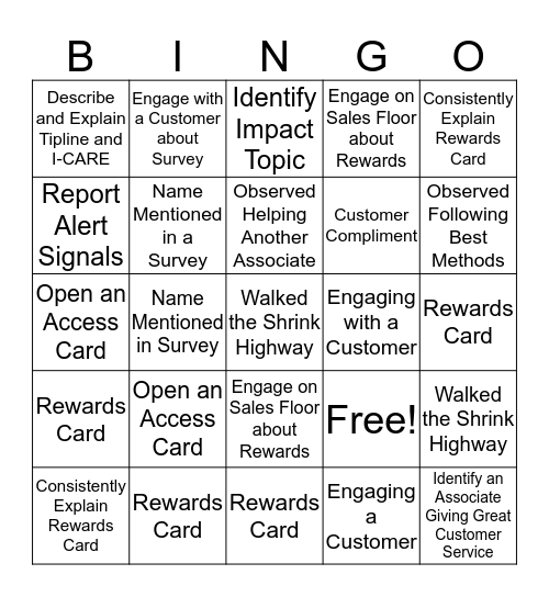 T.J.Maxx Bingo Card