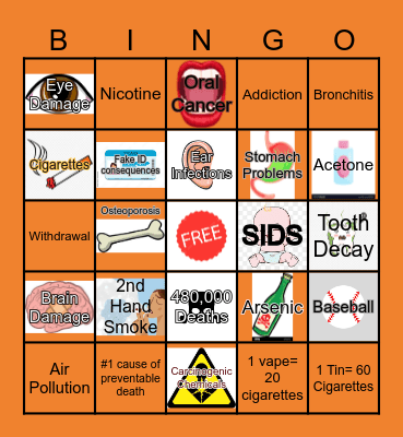 Tobacco Prevention Bingo Card