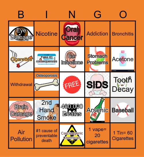 Tobacco Prevention Bingo Card