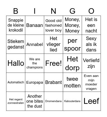 Liedjes Bingo Card