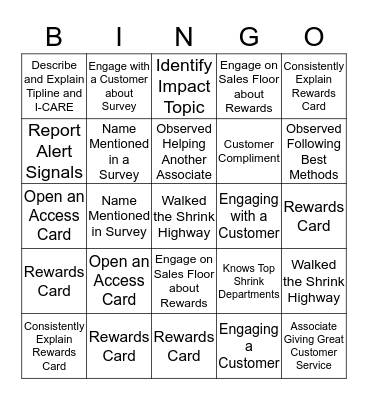 T.J.Maxx Bingo Card