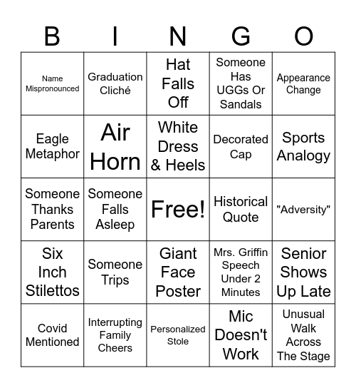 Graduation Bingo Card