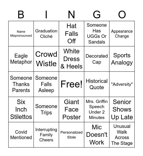 Graduation Bingo Card