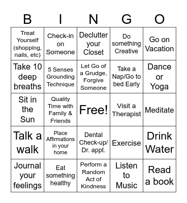 Sweet Circle Self-Care BINGO Card