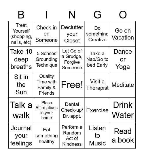 Sweet Circle Self-Care BINGO Card