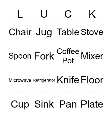 In the kitchen Bingo Card