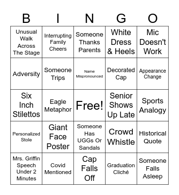 Graduation Bingo Card