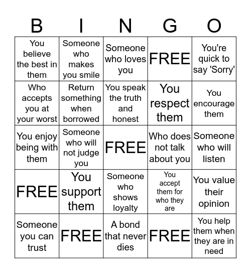 A Friend- BINGO! Bingo Card